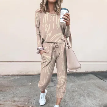 

Women Gradient Tie-Dye Printed Two Piece Ladies' Print Europe and America Autumn and Winter Casual Home Wear Long Sleeve Set