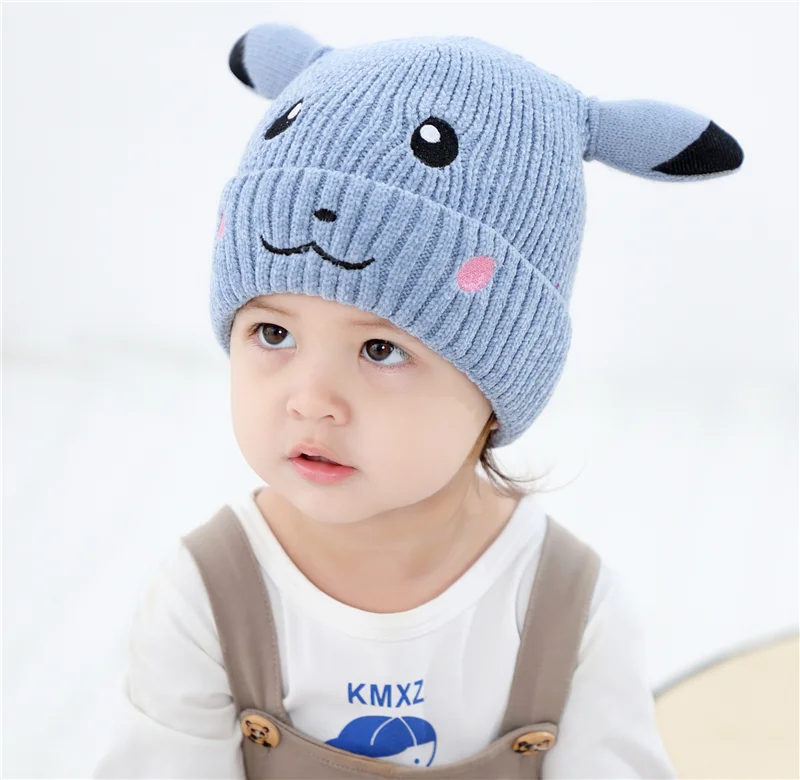 Вязаная Зимняя шапочка для детей 1-5 лет, Шапочка-бини с мультяшным рисунком, одноцветная шапка унисекс