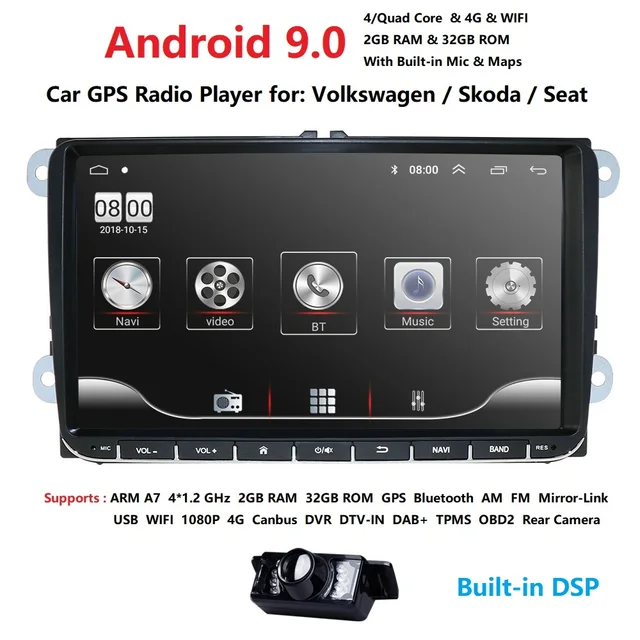 $US $118.29 2Din Car Multimedia player 2G RAM Android 9.0 GPS For V W/Golf/Tiguan/Skoda/Fabia/Rapid/Seat/Leon/S