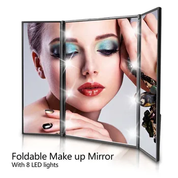 

Tri-sided Foldable 8 LED Lighted Makeup Mirror Cosmetic Vanity Tabletop Mirror for Women Beauty Makeup Tool
