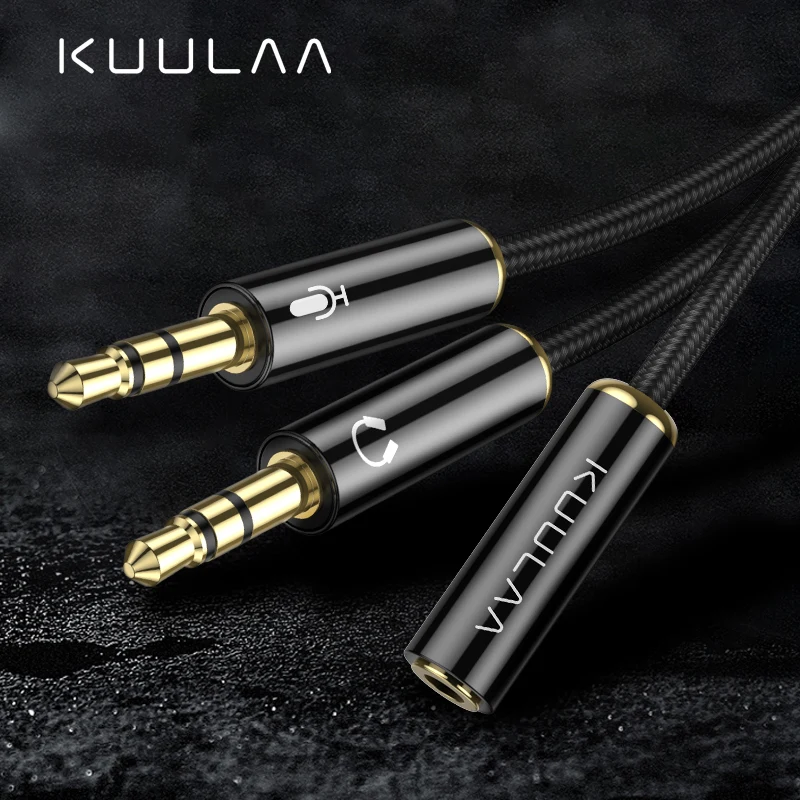 

KUULAA Splitter Headphone for Computer 3.5mm Female to 2 Male 3.5mm Mic Audio Y Splitter Cable Headset to PC Adapter