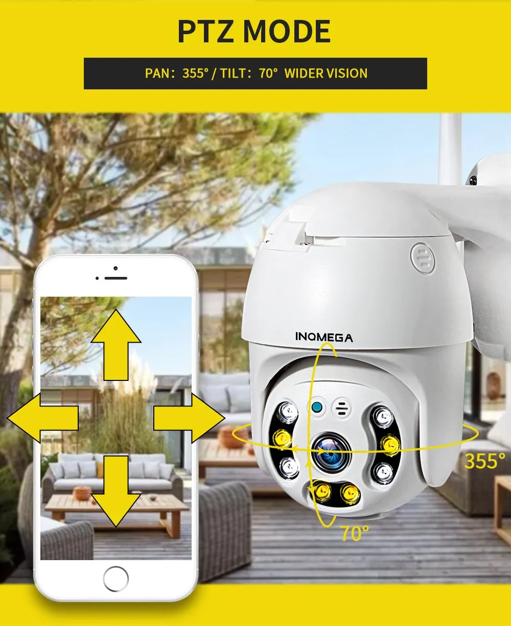 

INQMEGA 1080P PTZ Dome Camera Outdoor Cloud Storage Wireless Camera IP66 Waterproof Night Vision Full Color