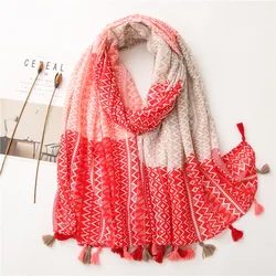 lady Autumn New Fashion Viscose Scarf Geometric Wave Striped Tassel Beach Shawls and Wraps Femme Foulard Echarpe Snood 180*90Cm