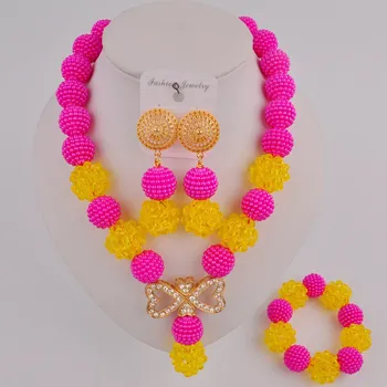 

Fuchsia Pink and Yellow African Fashion Jewelry Set Women Nigerian Wedding Bridal Party Jewelry Set SP1-06