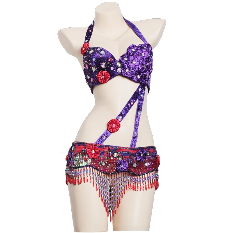 

Women fashion belly dancing costume belly dance clothes Carnival bra belt Performance wear bellydance outfits Retro bra and belt