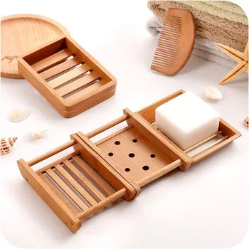 

Handmade Draining Wooden Bamboo Soap Box Simple Bathroom Soap Dishes Bath Shower Plate Container