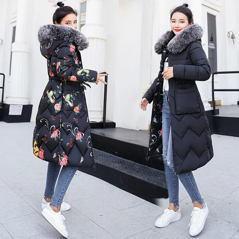 

Reversible Cotton-padded Clothes Women's Mid-length Winter Slim Fit Thick Korean-style Cotton Coat over-the-Knee Large Fur Colla