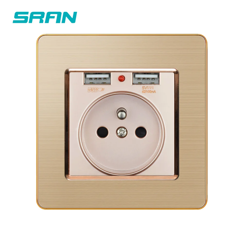 FR Socket Usb Plug 86 Usb Wall Electrical Sockets Stainless Steel Power Socket French