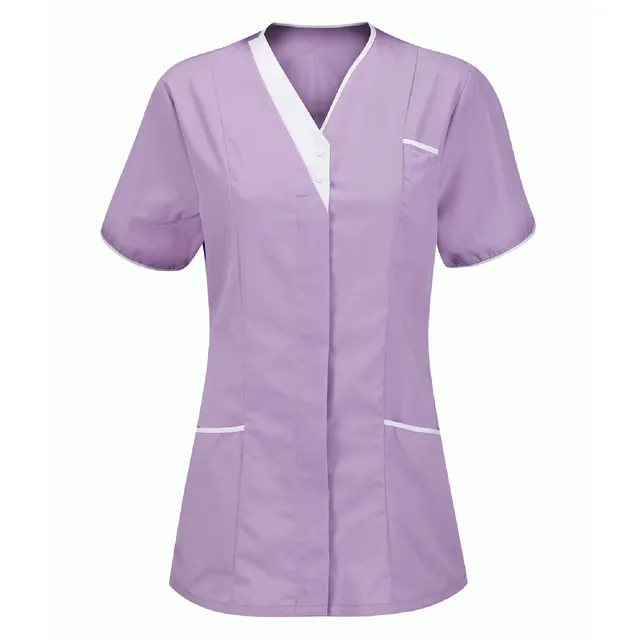 Healthcare Nurse Tunic Women Solid Pocket Scrub Tops Short Sleeve Blouse Beauty Salon Overalls Medical Dental VET Carer Uniforms PK