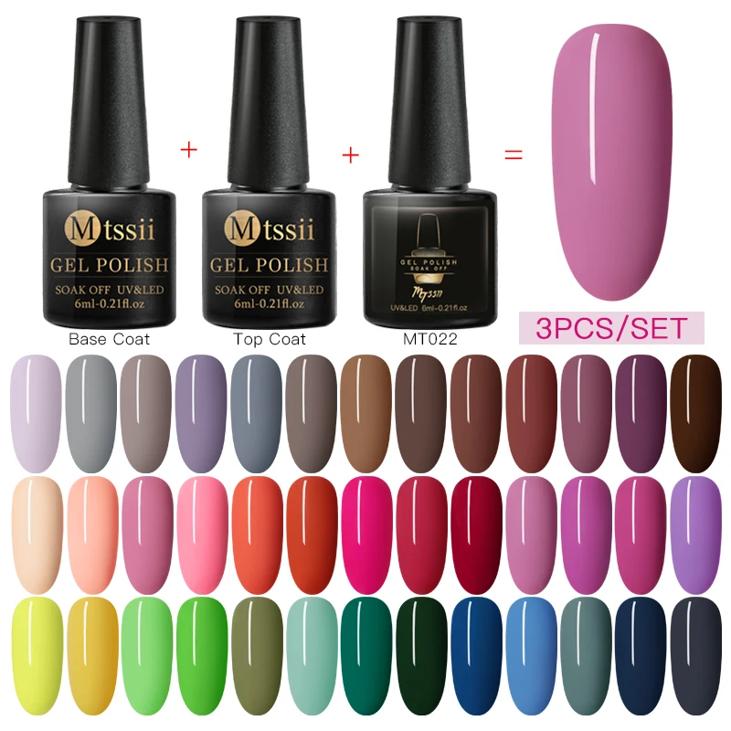 

Mtssii 3pcs/Lot Gel Polish UV LED Nail Varnish For Manicure Pure Colors Gel Lacquer Semi Permanent Gel Paint Nail Art