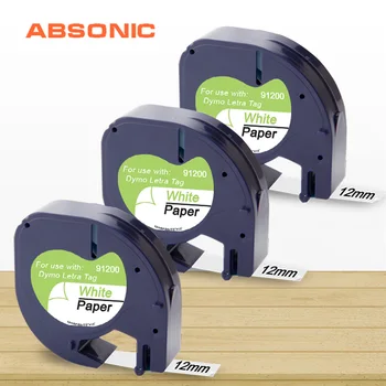 

Absonic 3PK 91200 Black on White Paper Label Tape for Dymo Tapes 91330 91220 Ribbon Cassette for DYMO LT-100H LT-100T Typewriter