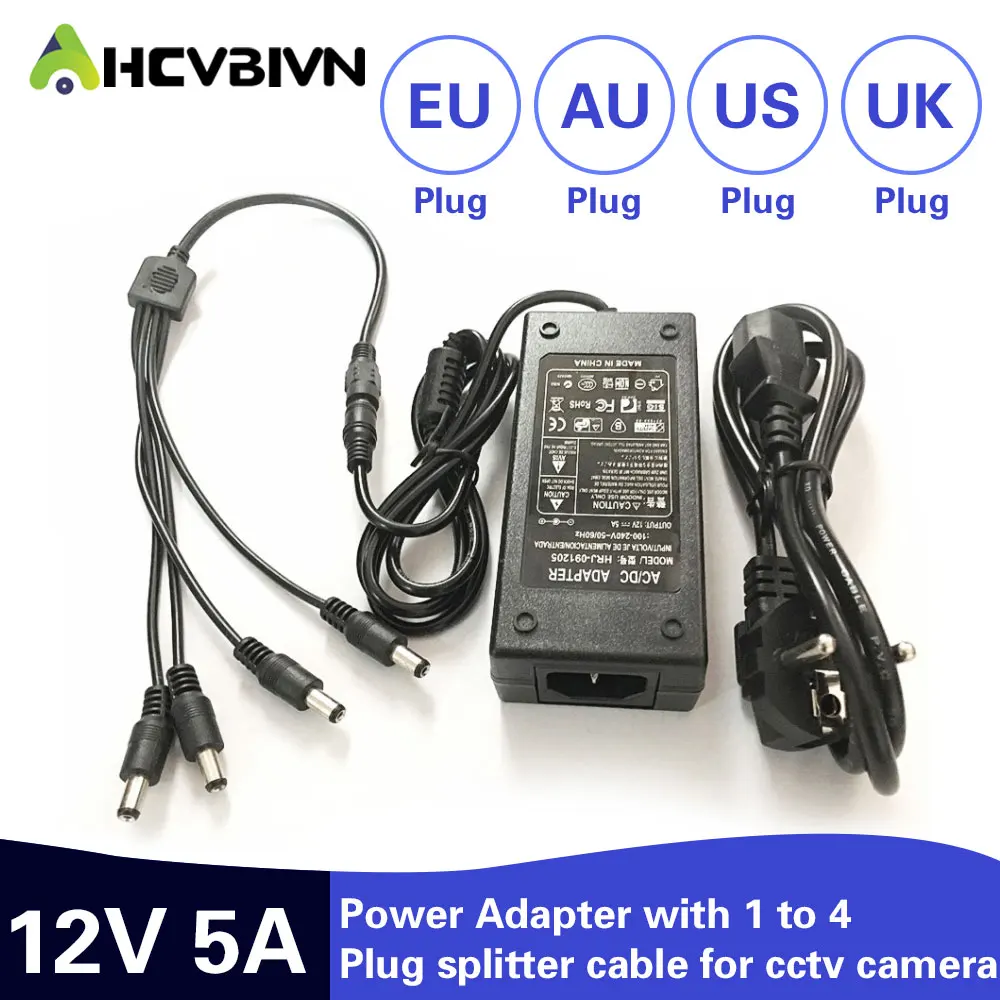 AHCBIVN 12V 5A 4 Port kamera telewizji przemysłowej Adapter AC skrzynka zasilająca dla kamera telewizji przemysłowej