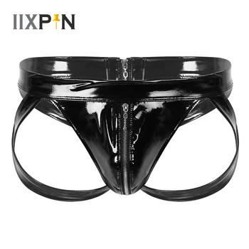 

Sexy Underwear Men Briefs Wet Look Patent Leather Mens Panties Sexy Soft Comfortable Low Rise Back Cut Out Zipper Underpants