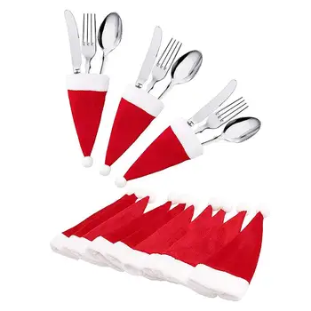 

10PCS Christmas Decor Christmas Decorative Tableware Caps Cutlery Holder Knife Fork Set Spoon Pocket Christmas Decor Bag Navidad