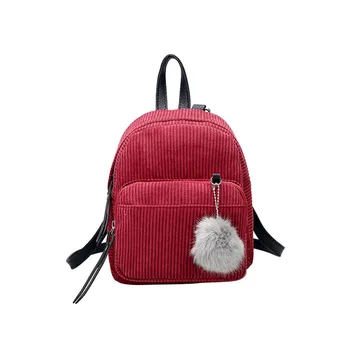 

Sleeper #W401 2019 Mini corduroy female solid color wild fur ball backpack simple retro bag рюкзак женский solid Drop Shipping