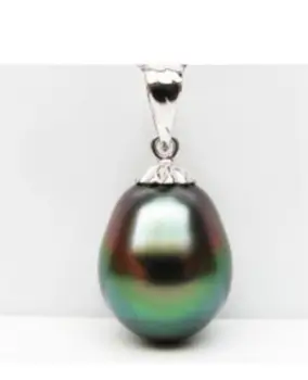 

charming natural tahitian peacock green drop pearl pendant silver bail
