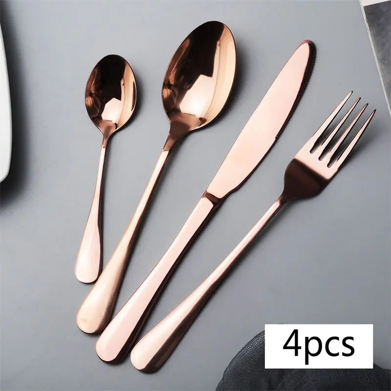 Rose Gold 4Pcs Upspirit 4/16 шт красочный набор посуды Нержавеющая сталь, ложки, вилки, основной Ножи Кофе совок набор столовых приборов в западном стиле Стиль посуда - Цвет: Rose Gold 4Pcs