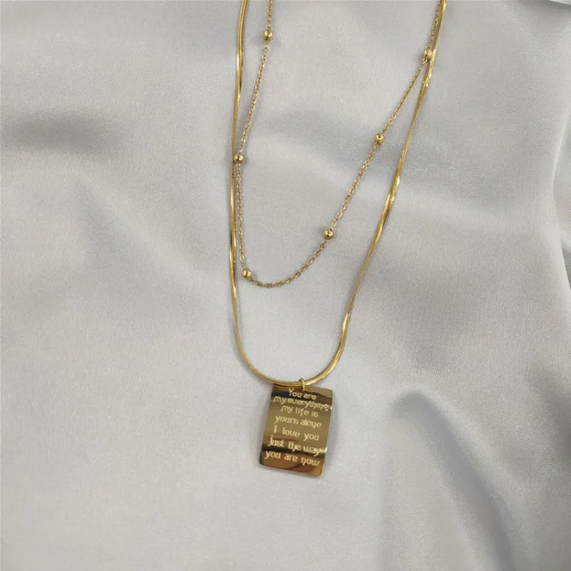 

Gold Stainless Steel Pendant Necklace for Lovers Gift 2020 Women Double Layer Temperament Metal Geometric Necklace Summer