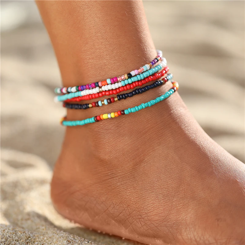 17KM tobilleras con cuentas de colores bohemias para mujer, pulsera de tobillo de hecha a mano, para y pie, Verano| Tobilleras| - AliExpress