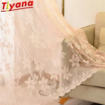 

Romantic Pink Big Flowers Jacquard Tulle Curtains for Living Room Pink Bauhinia Window Screens for Bedroom X-HM465#VT