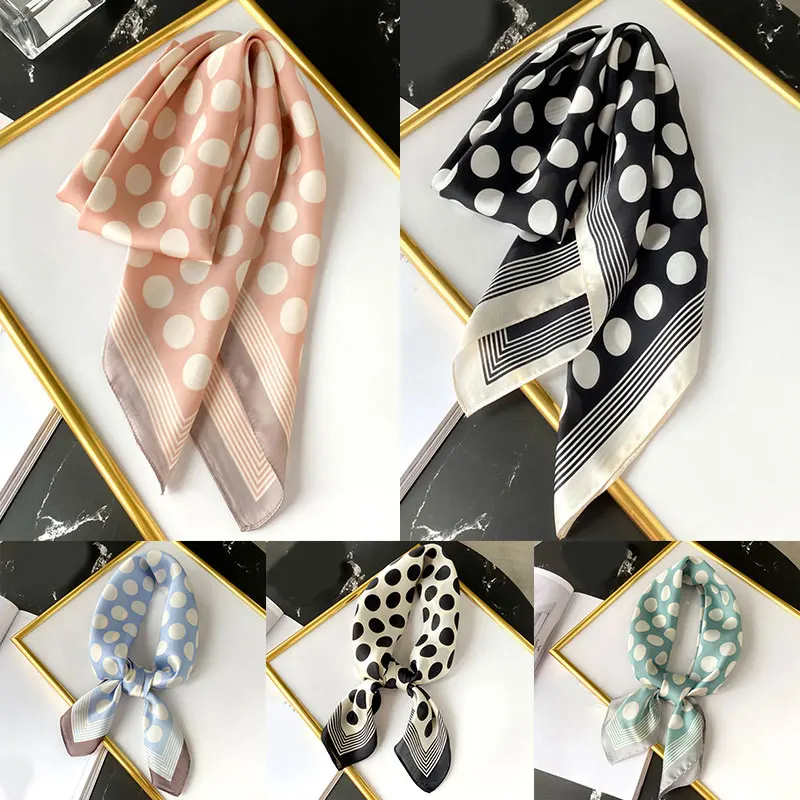 

Autumn Big Wave Point Striped Silk Satin Hair Scarf Neck Scarves Square Scarf Female Shawls Wraps Office Lady Hair Tie Band