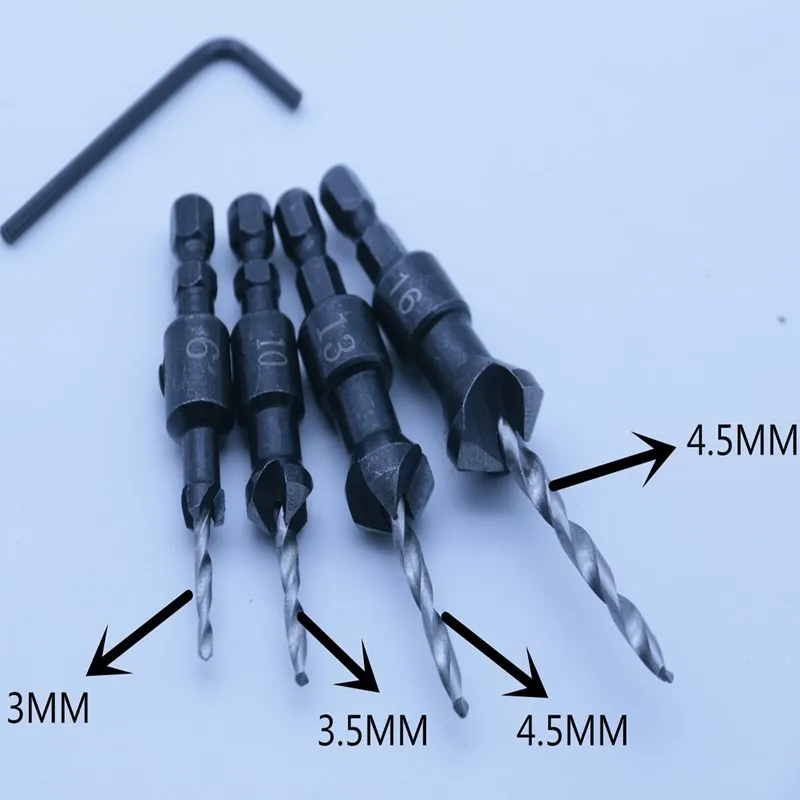 4 шт. Коническое сверло с зенкером отверстие для пилота по дереву 1/4 шестигранный