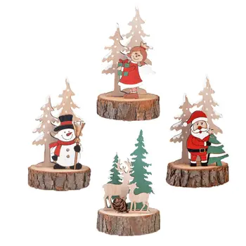 

4pcs Christmas Wooden Decoration Angel Tabletop Adornment Snowman Wooden Ornament Santa Wooden Ornament