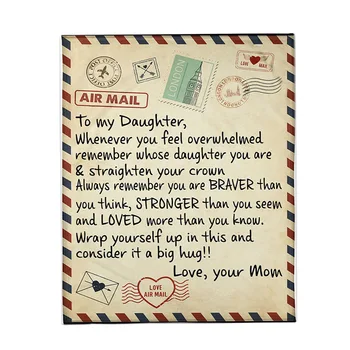 

Air Mail Throw Blanket Reversible Quilts Soft Flannel Positive Encourage For Bed Sofa To My Daughter Letter Printed Postcard