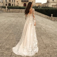 ADLN Charming Long Sleeves Wedding Gown Sheer Neck A-line Champagne Lace Bridal Dress New  Dresses Vestido de Novia 2