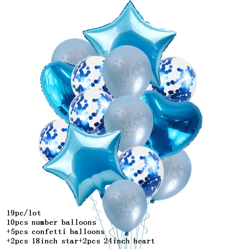 40 дюймов номер 1 фольгированные шары 1-й День рождения воздушные шары для украшения вечеринок детский душ мальчик воздушные шарики для девочек гелиевые шары 1 год поставки - Color: 14pcs set G