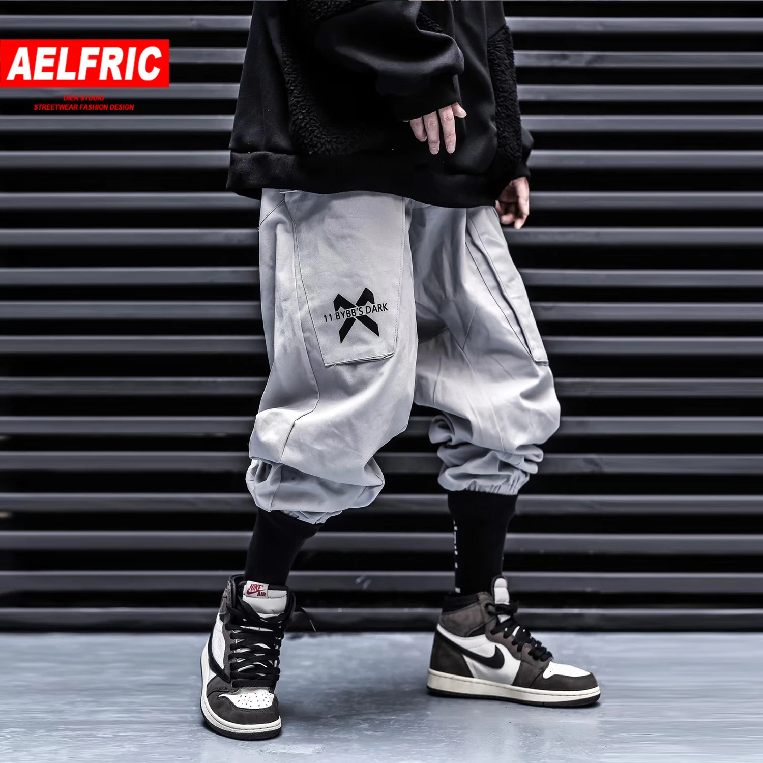 AELFRIC/мужские брюки-карго с несколькими карманами и буквенным принтом,, Харадзюку, хип-хоп, повседневные брюки, уличная одежда, джоггеры, мужские спортивные штаны