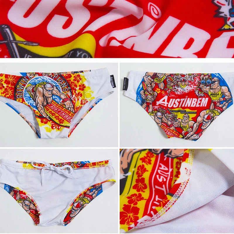 Swimsuit Man Cartoon Printed Drawstring Elastic Men Swimwear Breathable Quick Dry Swim Trunks Beachwear Sexy Swim Briefs Male XL
