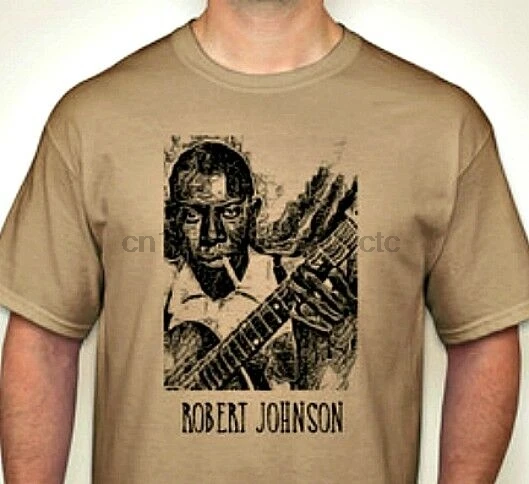 

Robert Johnson Classic Hand printed t shirt Vintage Style blues Rock S-5Xlg tan