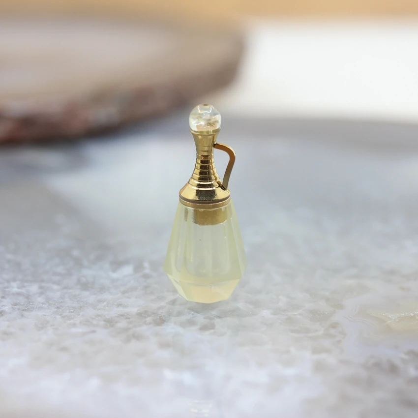 Lemon Quartz Покрытие золото граненый кристалл драгоценные камни камень флакон духов подвески оптом, аметисты кварцевые сосуд для эфирных масел Ожерелье Подвески Ювелирные изделия - Окраска металла: Lemon Quartz