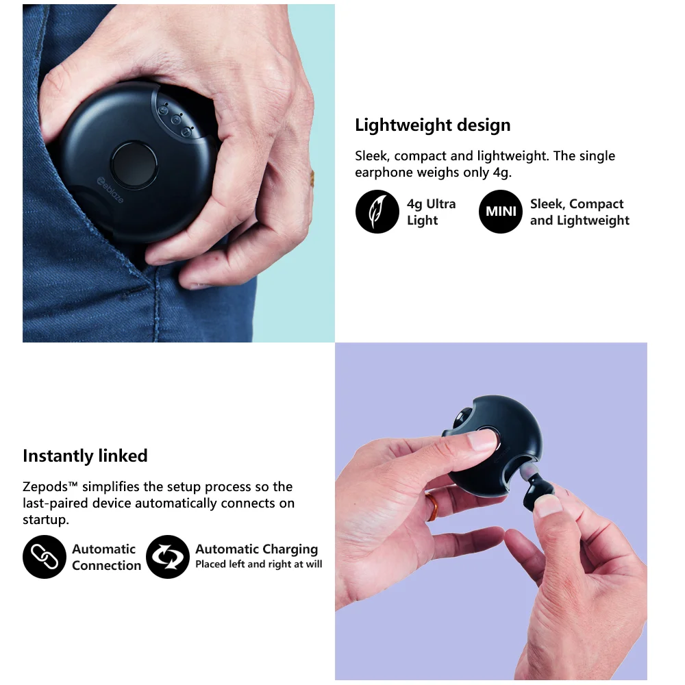 Zeblaze Zepods TWS беспроводные наушники Bluetooth 5,0 глубокий бас стерео Earbus 360 Вращение тип-c зарядка шумоподавление с микрофоном