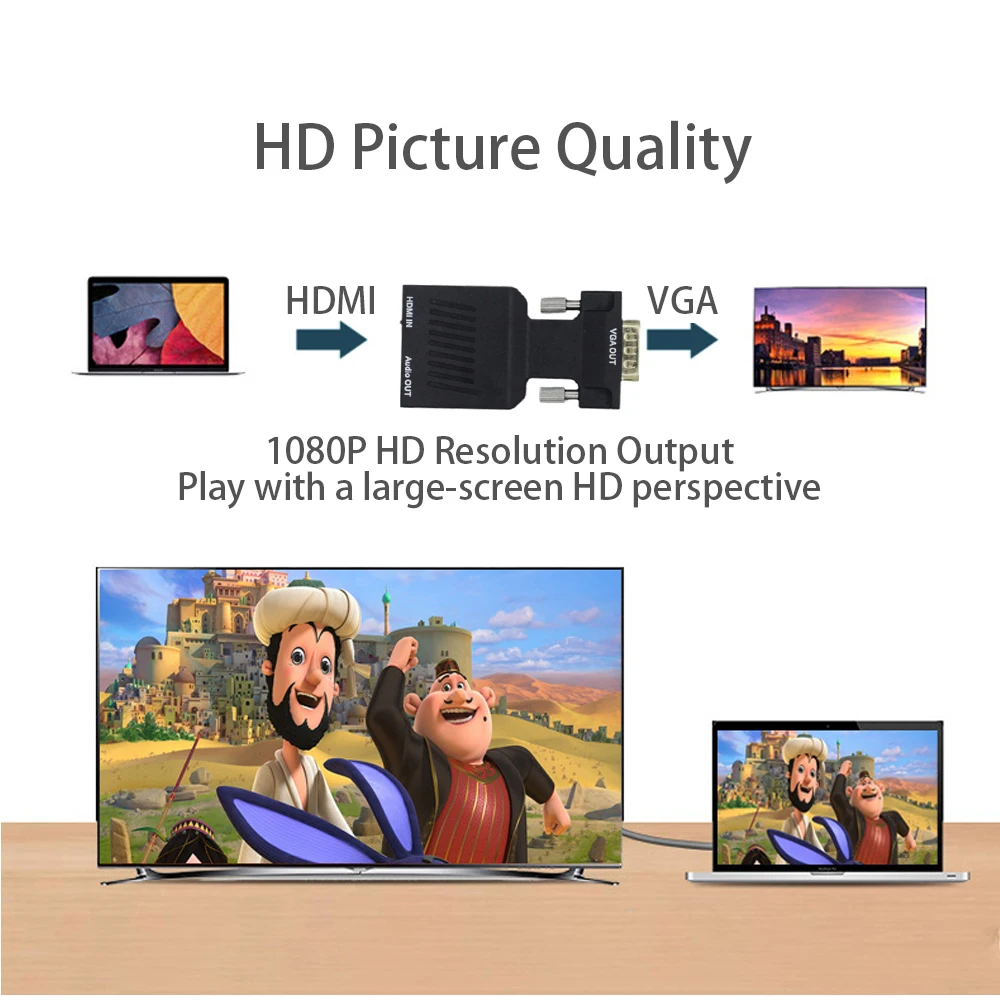 1080P HDMI-Compatible to VGA Converter HD-MI to VGA Adapter with Audio Video Output for TV Stick Xbox Roku Computer Laptop PC