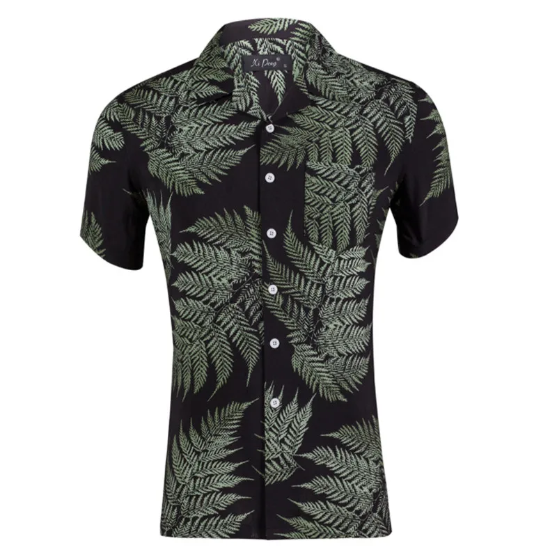 

2019 New Arrival Men Fashion Brand Summer Leaves Flower Print Loose Short Sleeve Casual Shirt Male Hawaiian Style Beach Shirt