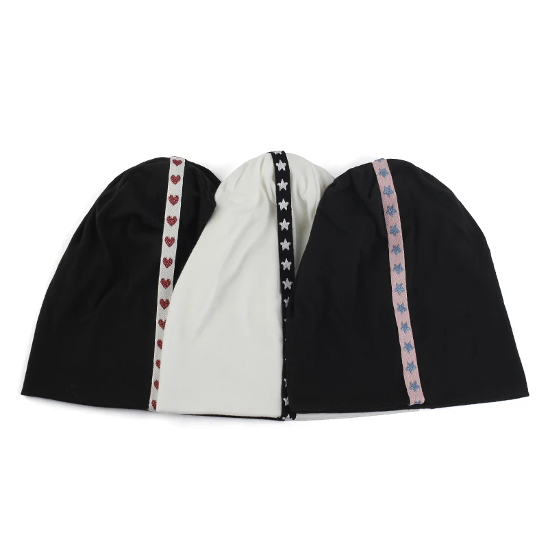 

Women Heart Star Ribbon Slouchy Hats Soft Solid Color Cotton Slouch Beanies Hats Ladies Outdoor Casual Caps