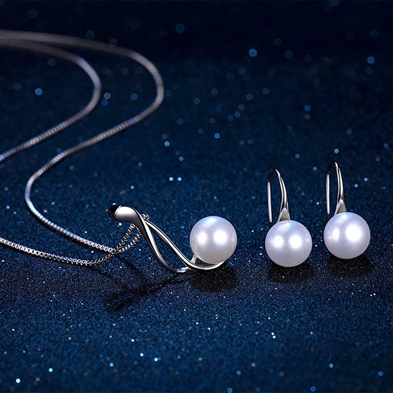 Dainashi, элегантный, 925 пробы, серебряный, АААА, ювелирный набор из пресноводного культивированного жемчуга, 8-9 мм, жемчужная подвеска, ожерелье, комплект жемчужных серег