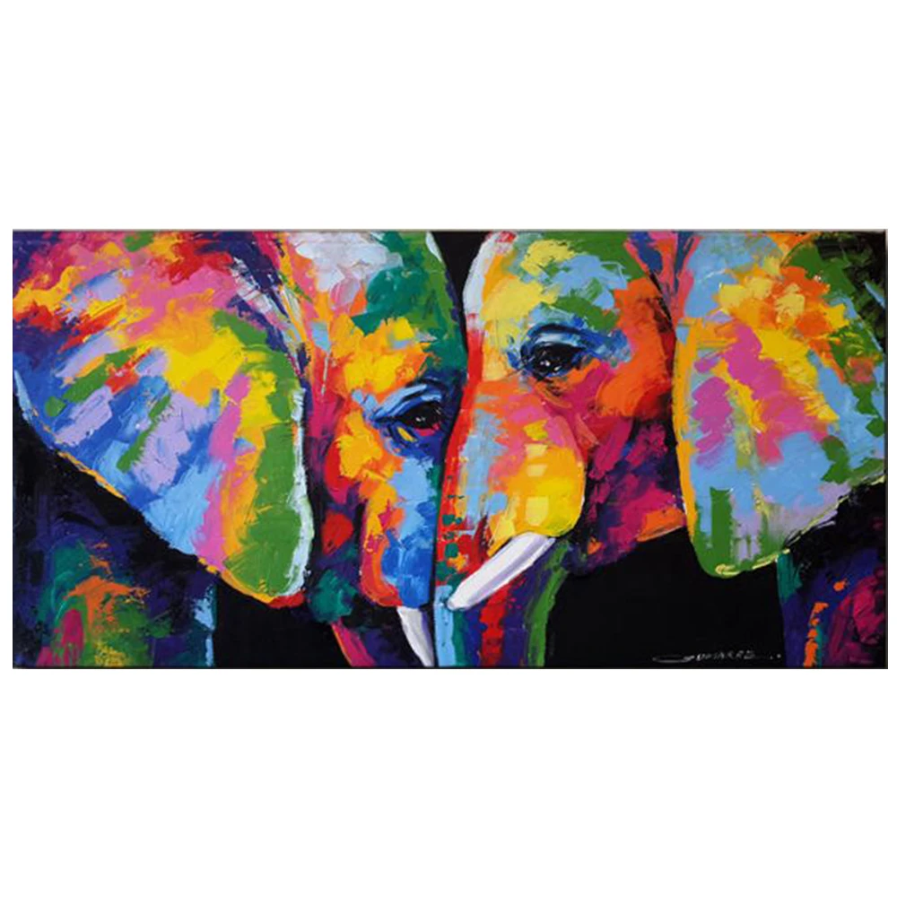

Colorful Elephant Handmade Oil Painting on Canvas for Living Room Pure Hand-painted Decoration