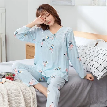 

Pajamas set ladies spring and summer cotton pajamas women 2PC home service thin air-conditioned clothing pijamas women new 2020