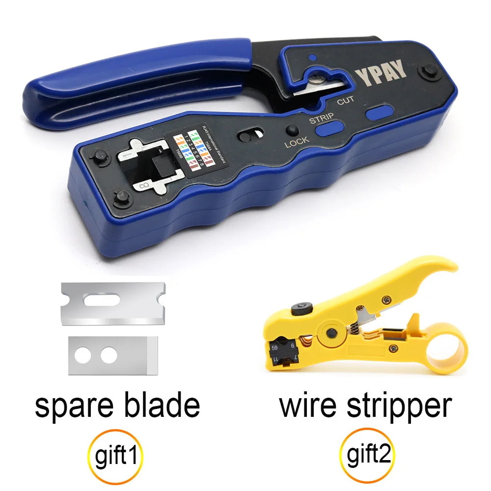 YPAY rj45 crimper network tools pliers cat5 cat6 8p rg rj 45 ethernet cable Stripper pressing wire clamp tongs clip rg45 lan network repair kit Networking Tools