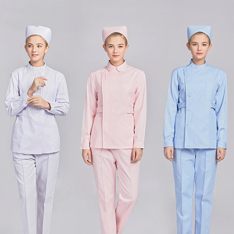 Viaoli Womens Nurse Medical Clothing Hospital Surgical Suits Scrubs Nursing Uniforms Beauty Salon Female Long Sleeve Coat+Pants