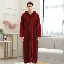 Мужские Фланелевые ночные рубашки с капюшоном, цвет красный, серый, кофейный, свободный капюшон, одежда для отдыха, мужской теплый мягкий комфортный ночной халат