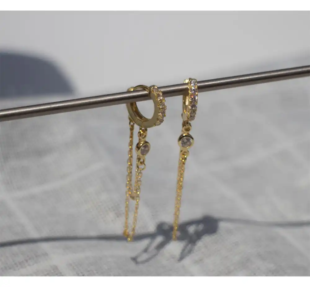 Серьги из стерлингового серебра 925 пробы, мода, необычный круг, цирконовая цепочка, длинные серьги, сладкий французский стиль, дикие женские ...