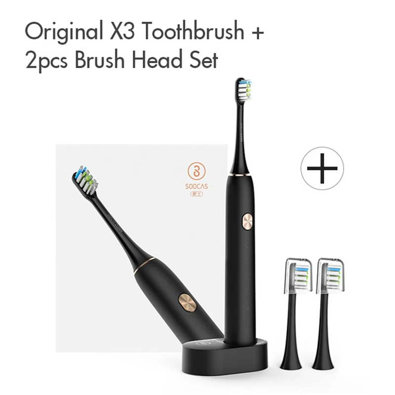 Soocas X3 звуковая электрическая зубная щетка обновленная для взрослых Водонепроницаемая ультра звуковая автоматическая зубная щетка USB перезаряжаемая - Цвет: Black Add Brush Head
