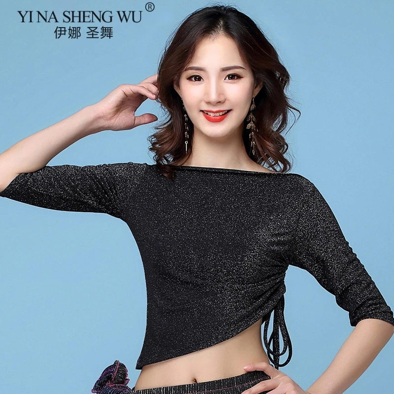 1187 Black Top Новинка, женская одежда для танца живота, сексуальный v-образный вырез, Топ или длинная юбка, Танцевальная практика, 5 цветов - Цвет: 1187 Black Top