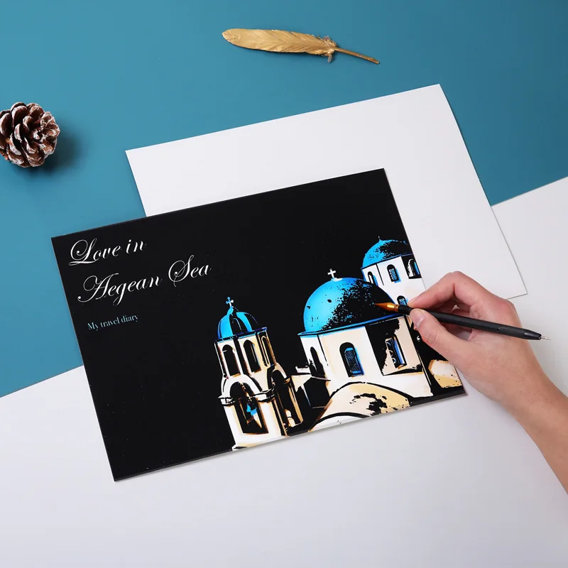

Creative DIY Scratching Painting Postcard Night Scenes Scratching Classical City Sign Greeting Cards Scraper Tools Birthday Gift