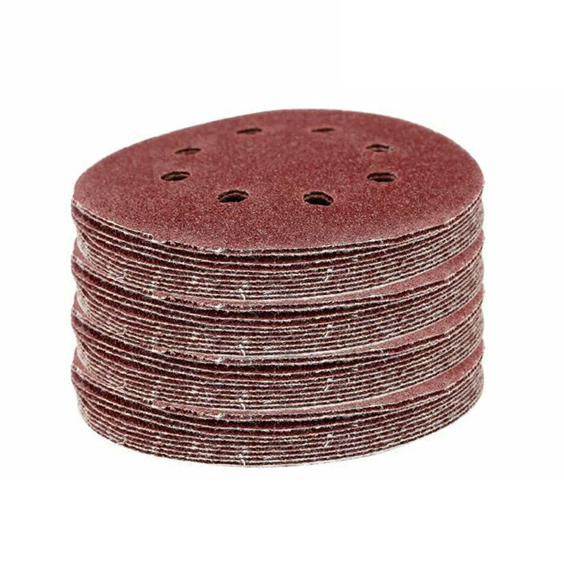 100*Sand Papers 125mm 120 Grit Hook& Loop Sanding Discs 5 Inch 8 Hole Sandpaper Orbital Sander accessories