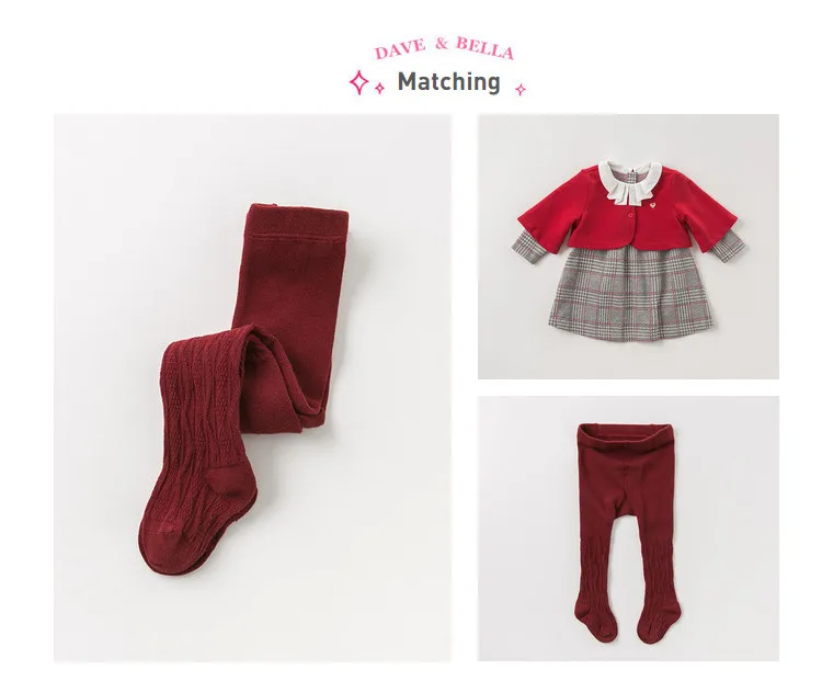 Dave bella/осенние однотонные Лолиты для маленьких девочек; красные леггинсы; модные детские леггинсы; DK0159